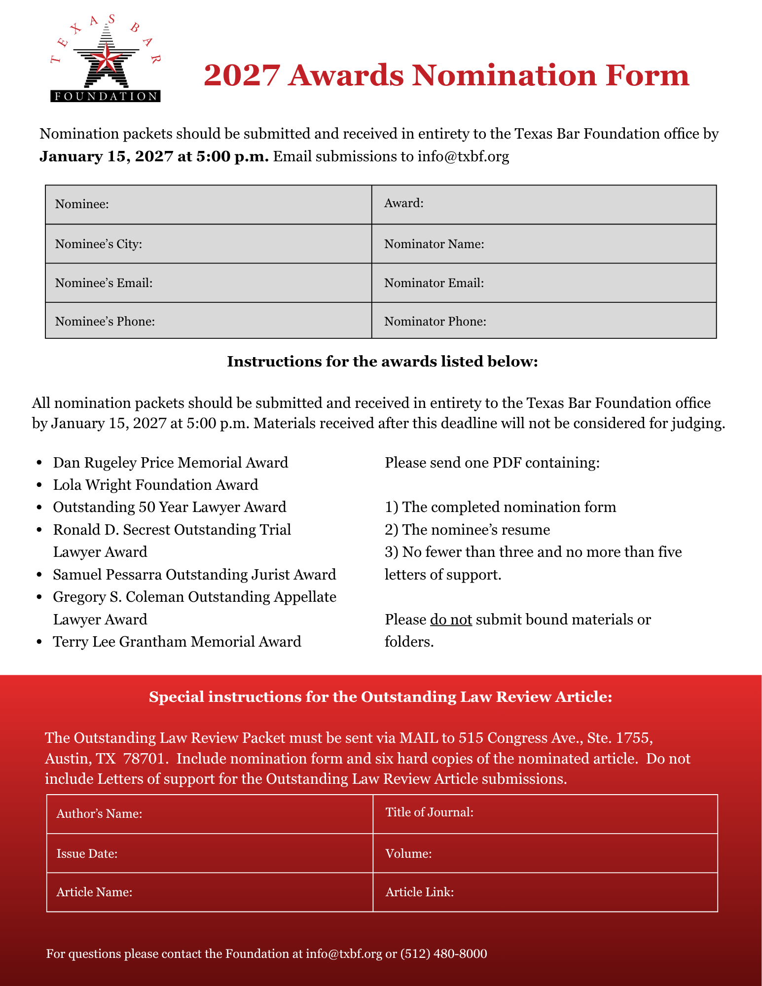 2027 Awards Nomination Form